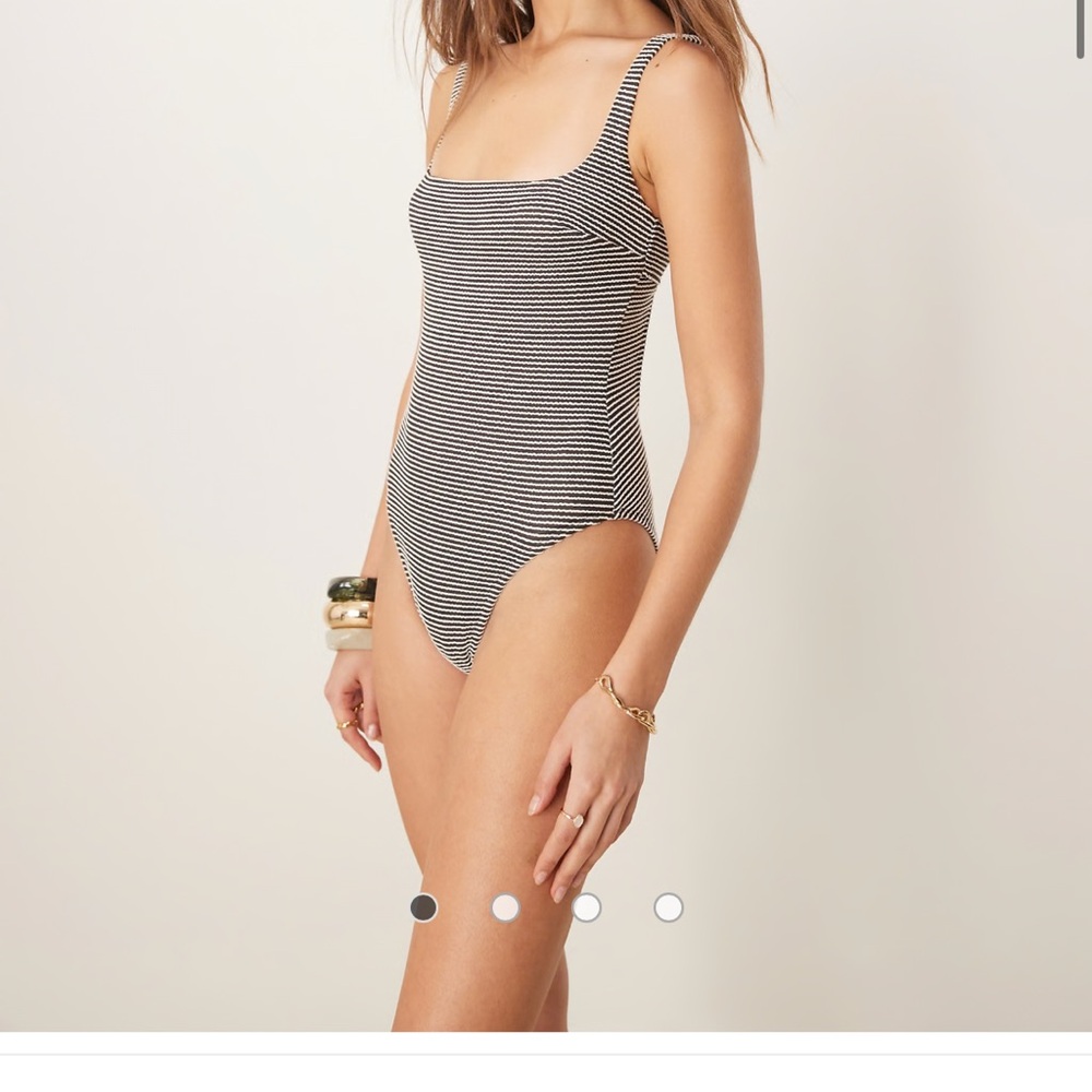Free Society crinkle stripe square neck swimsuit in black and white